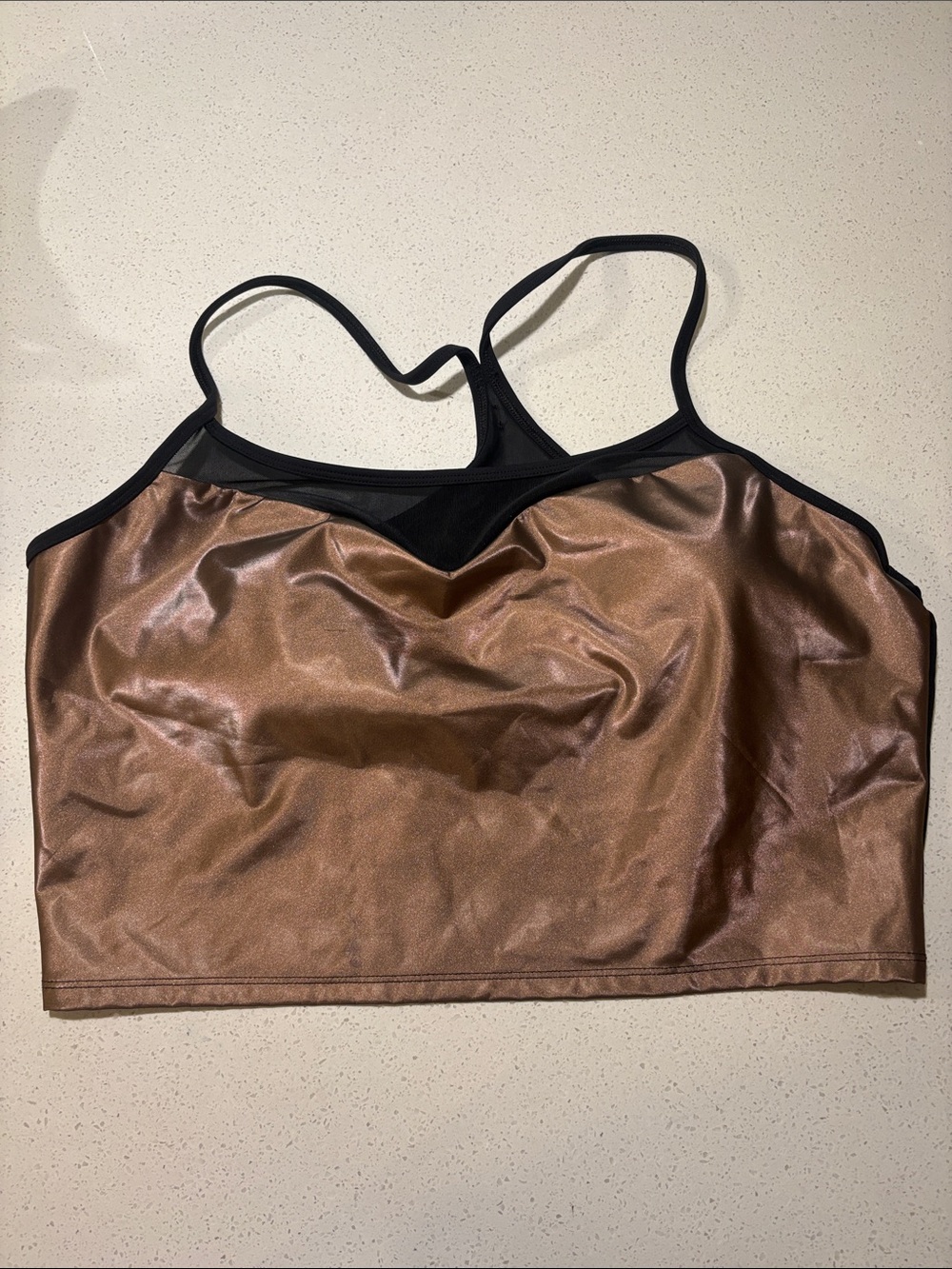 Fabletics Women’s Shiny Copper Crop Tank with Black Trim